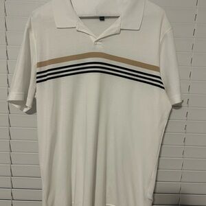 Men’s L Banana Republic White Polo with Black and Tan Stripes